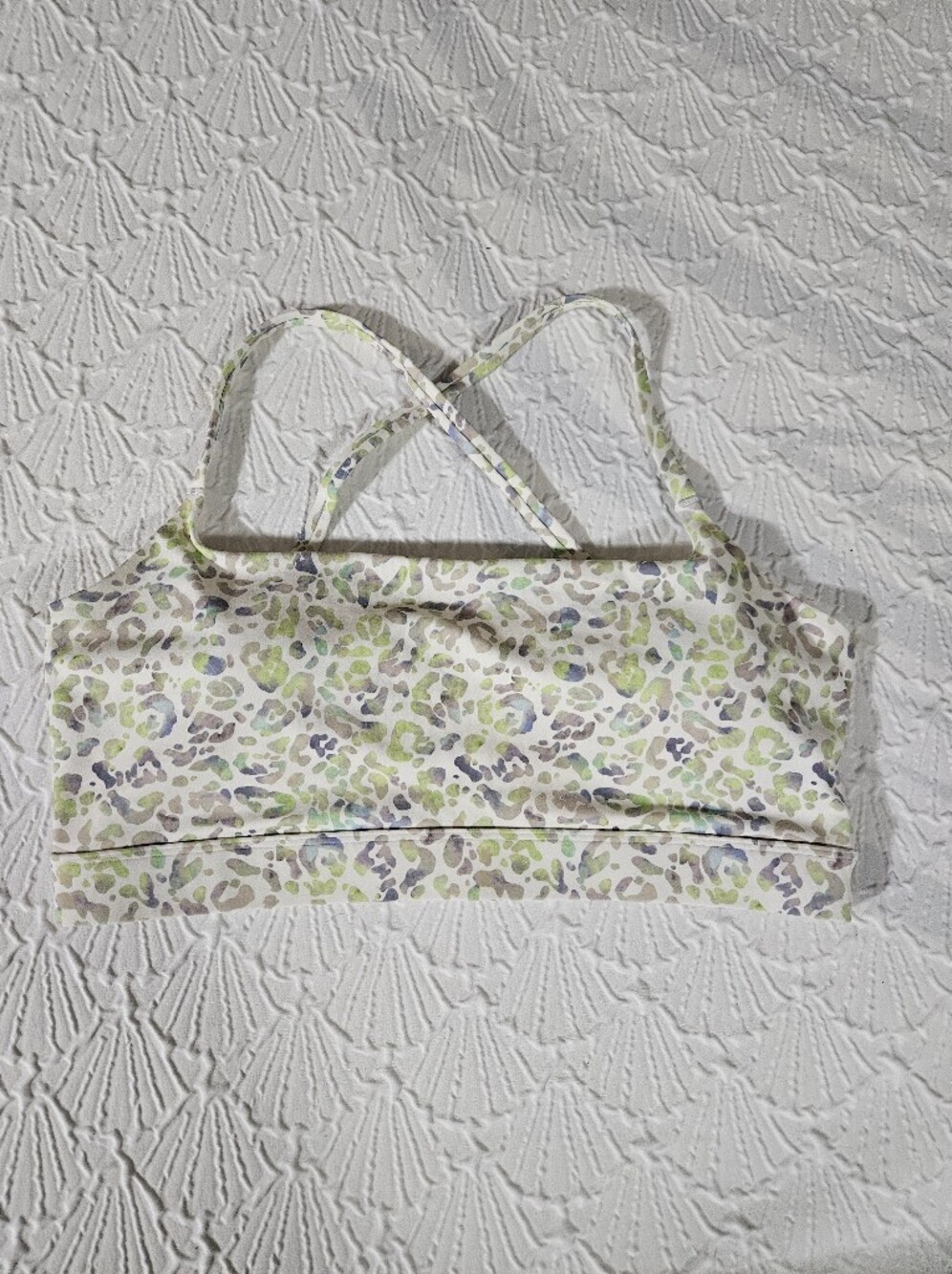 Fabletics Neutral Leopard Print Strappy Bralette - Green & Gray Spots Size M